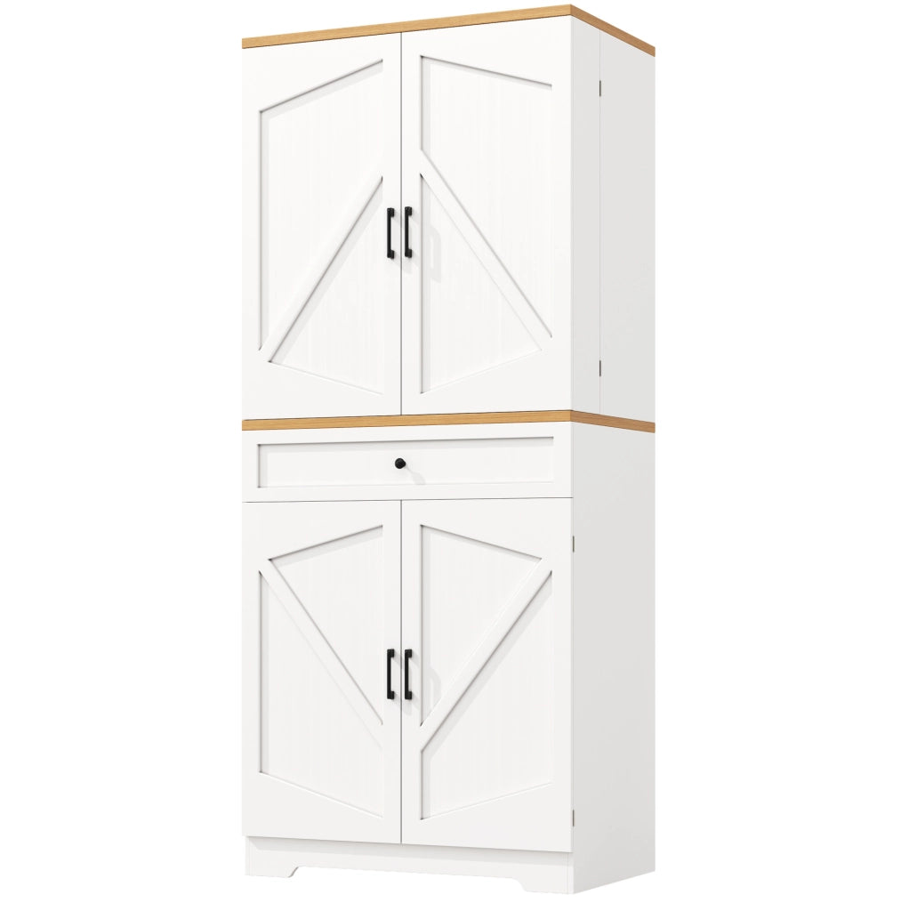 Credenza alta 80x40x180 cm con ripiani aperti e cassetti in MDF bianco