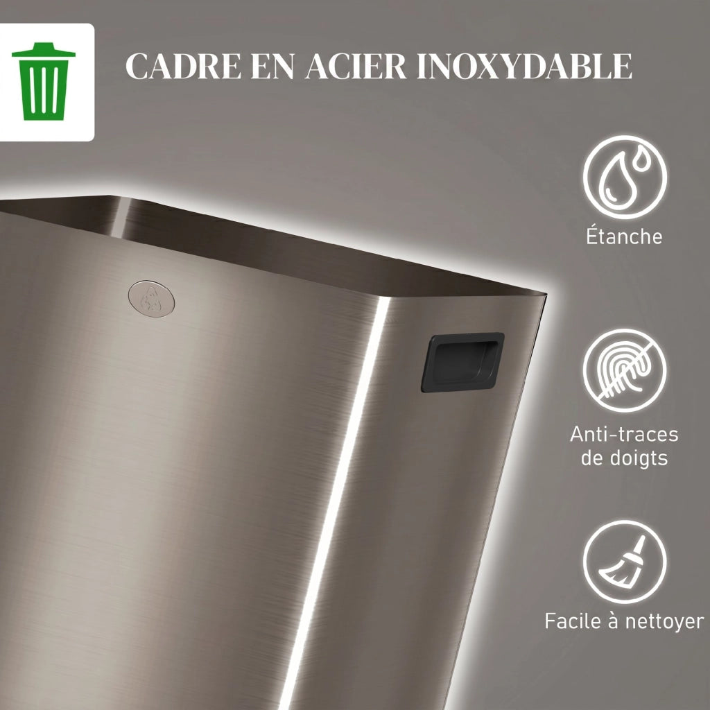 Bidone della spazzatura 2 scomparti 2x20L ¨C zephmum ¨C inox dorato 45.8x36x51.6cm