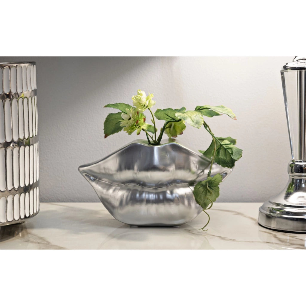 Vaso Decorativo Bocca, Argento, Poliresina, 12x23x8 cm