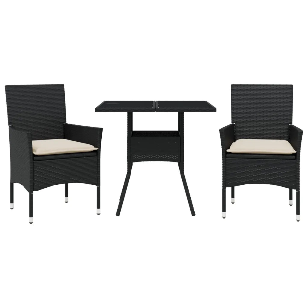 Set da Pranzo da Giardino 3 pz | Set Salotto da Giardino con Cuscini Polyrattan e Vetro