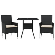 Set da Pranzo da Giardino 3 pz | Set Salotto da Giardino con Cuscini Polyrattan e Vetro
