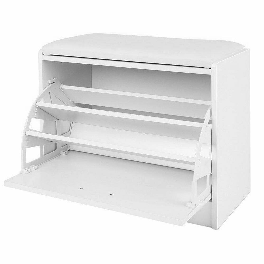 Scarpiera Panca 1 Anta Tripla Profondita con Seduta in Eco Pelle Bianco 60x30x48