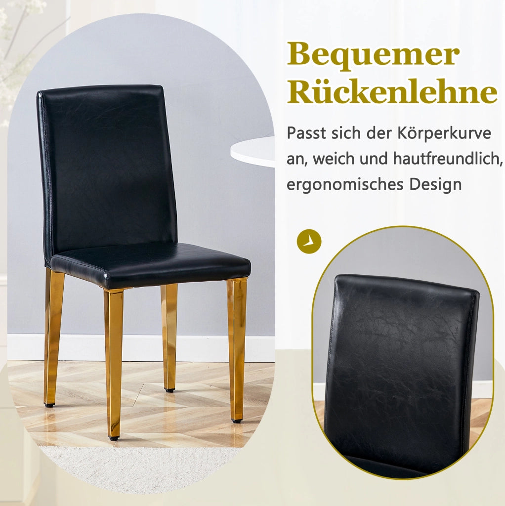 Set di 4 sedie da pranzo moderne in PU nero e metallo oro; 90 cm