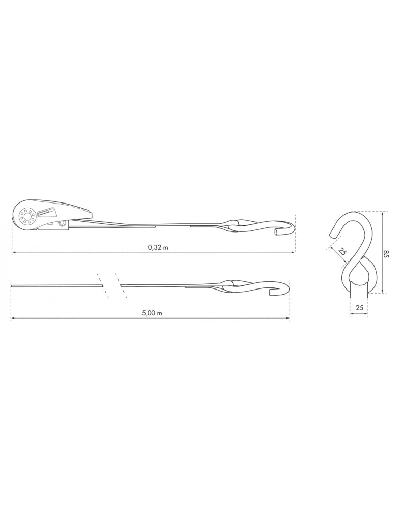 Set di 2 cinghie 5 m con cricchetto e gancio a S, mimetiche, 27 mm – THIRARD