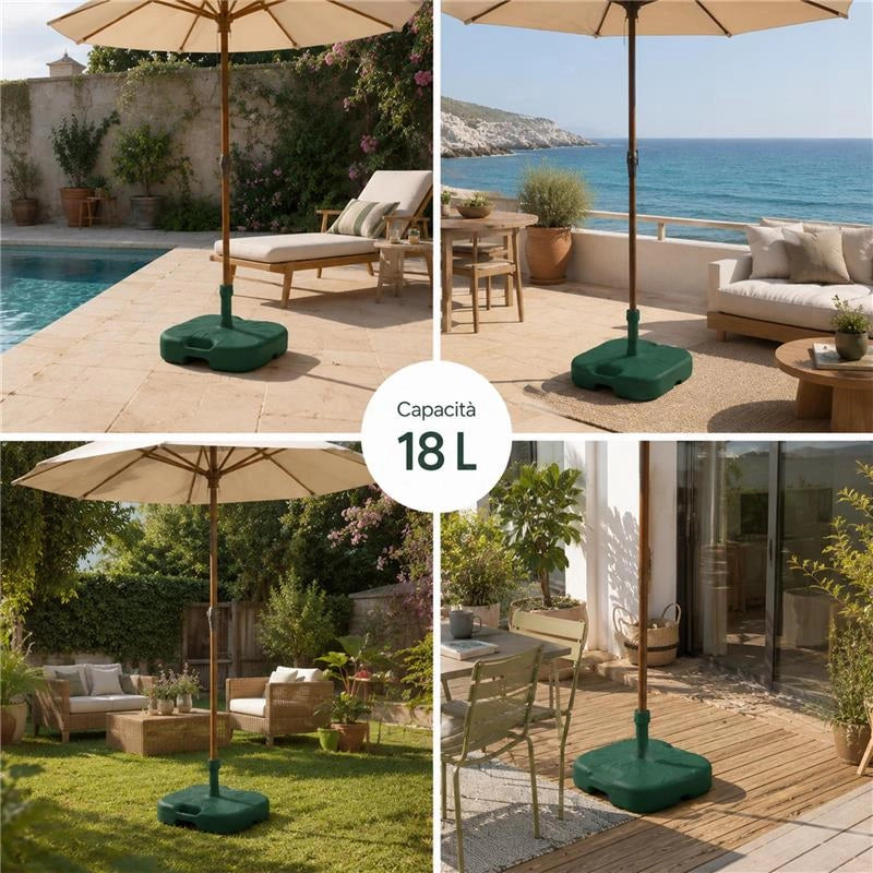 SUPPORTO BASE OMBRELLONE DA GIADINO IN PP 45 X 45 X 16 CM COLORE VERDE - 18L