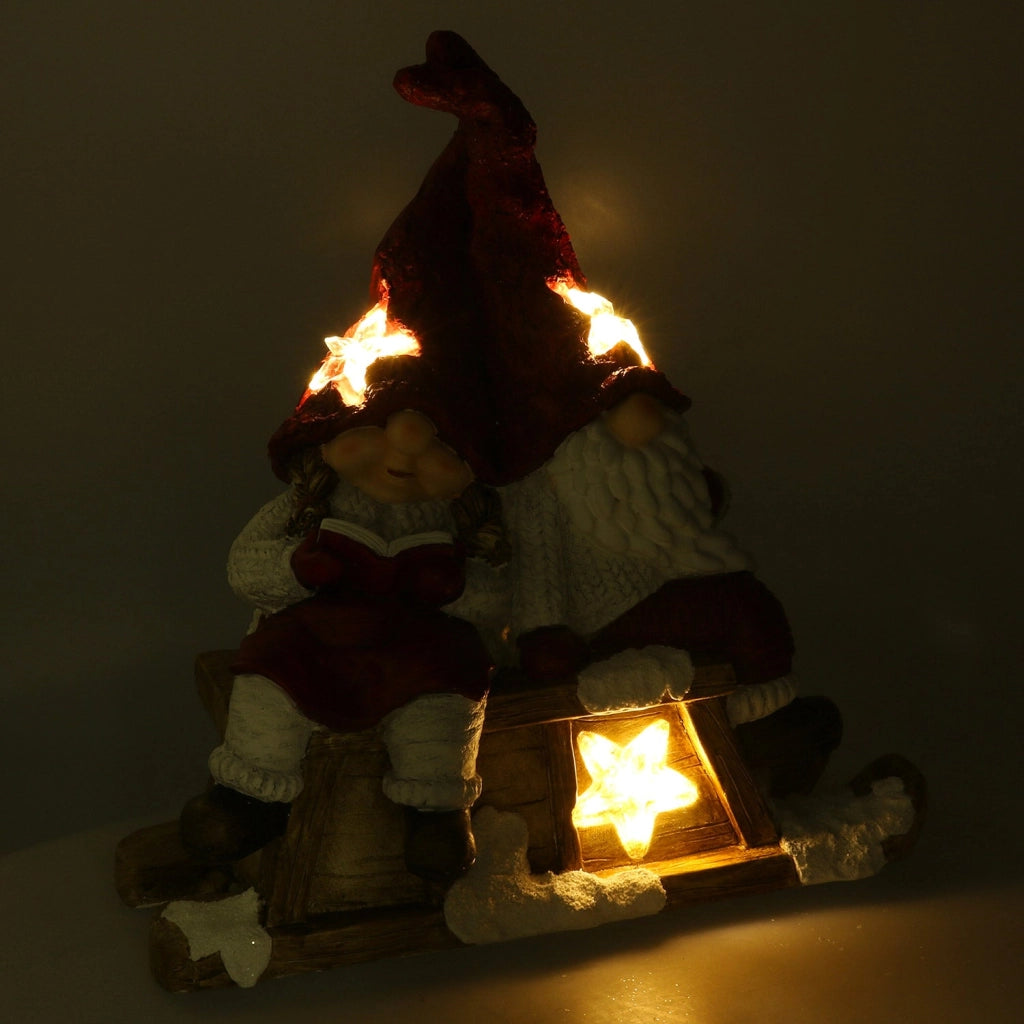 Pupazzo Babbo Natale con Led in Resina con bimba rosso cm 40x26xh15