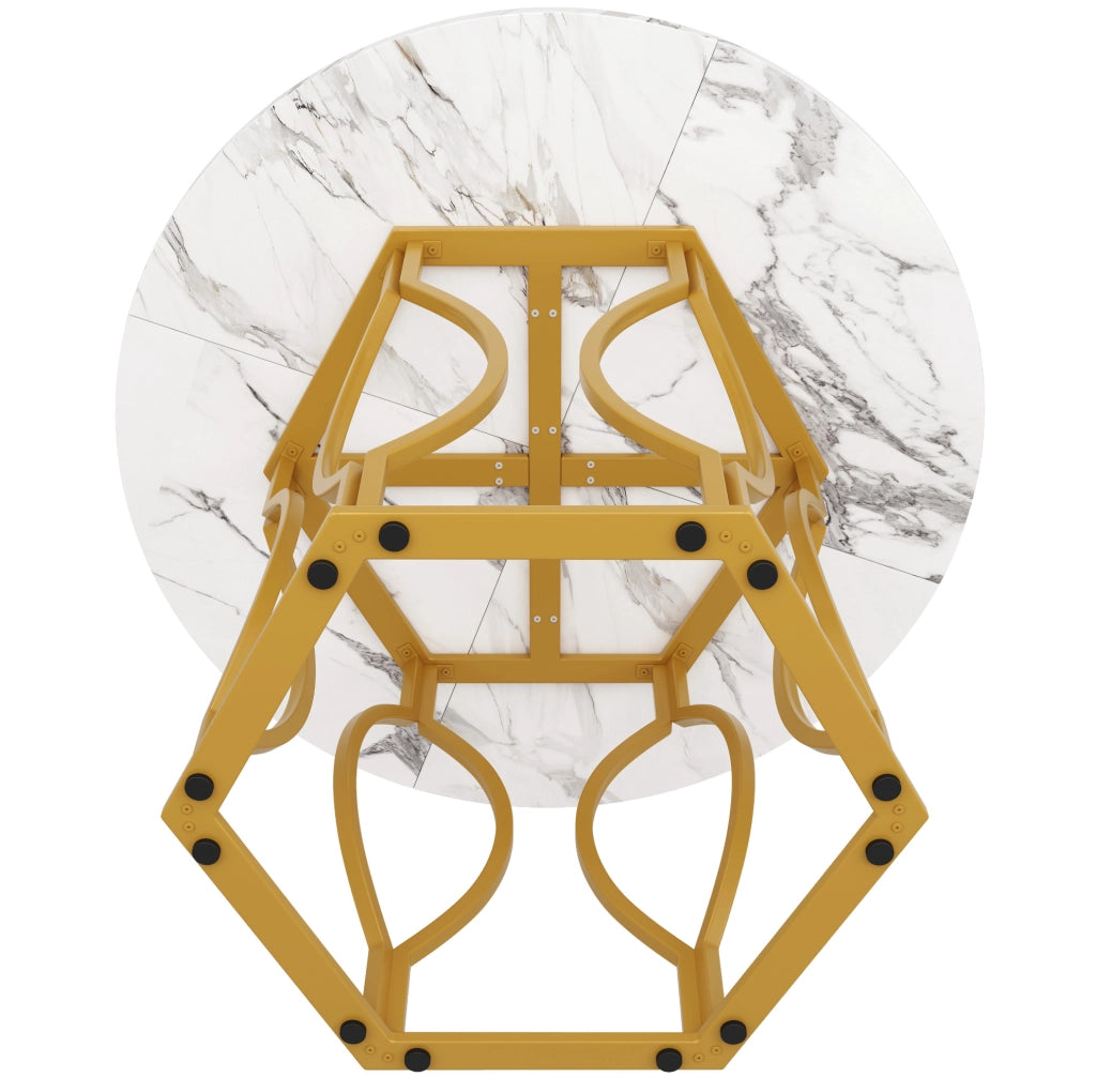 Tavolo da pranzo 100x100x76 cm con piedini regolabili in MDF e metallo dorato e bianco