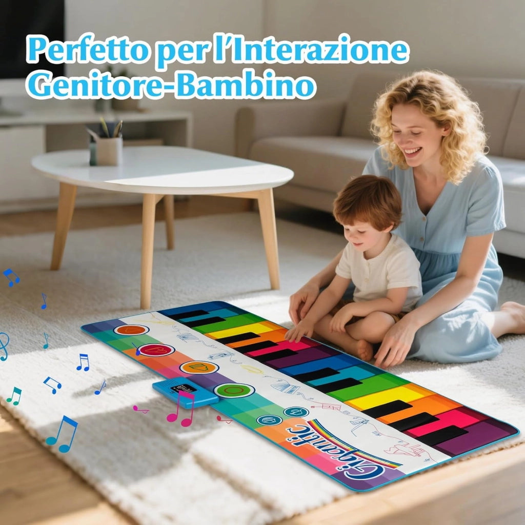 Tappeto da Ballo Piano per Bambini, Tappeto Musicale con 8 Suoni di Strumenti, Tastiera Pianoforte Colorata e Musica, Registrazione e Riproduzione, Giocattolo Educativo per Bambini 3+ Anni