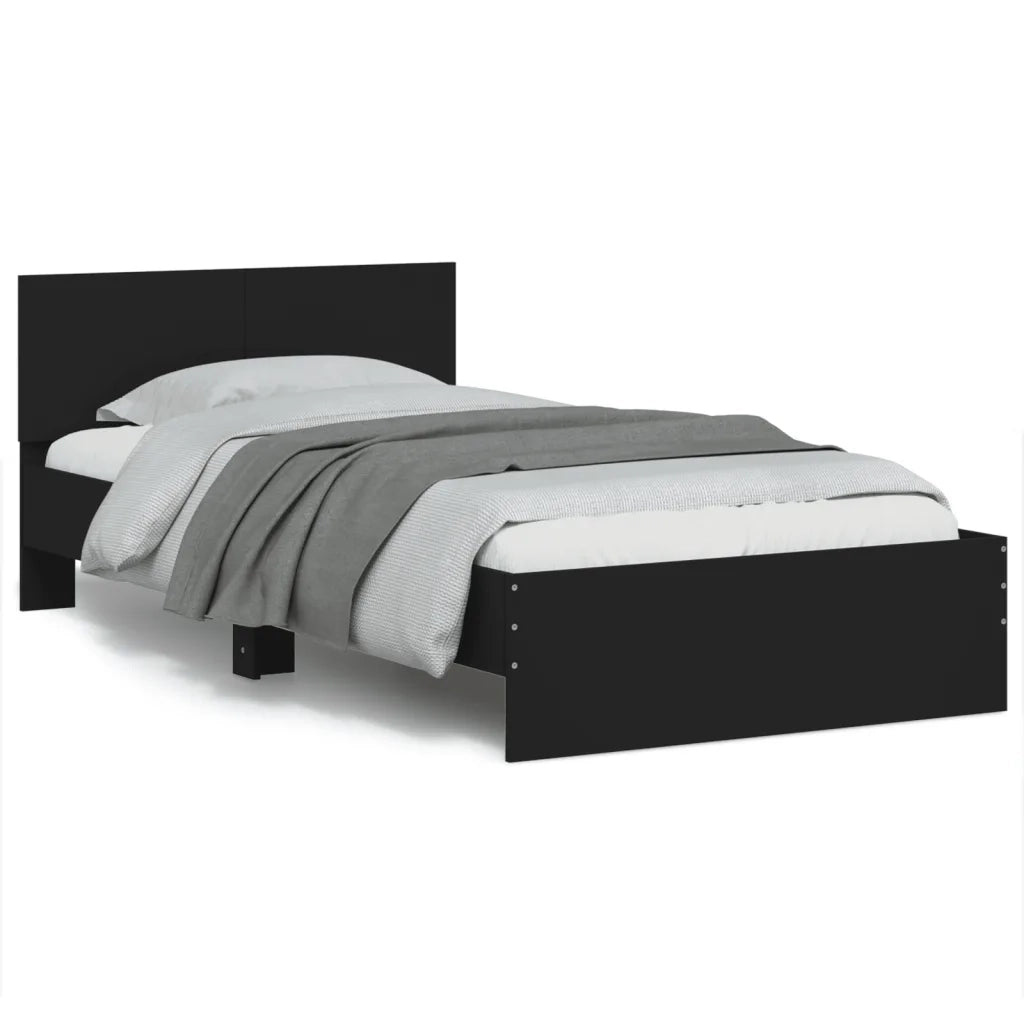 Giroletto con Testiera-Struttura letto con testiera Nero 100x200 cm in Legno Multistrato