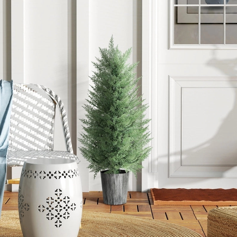 Set di 2 alberi di cipresso artificiali 90 cm resistenti ai raggi UV in plastica verde