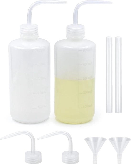 Set di 2 Flaconi a Spruzzo, 500 ml, Flacone a Chiusura a Piastra, Fiasco Laboratorio, Materiale LDPE, Fiaschi per Pulizia Laboratorio e Irrigazione Piante (Bianco, 500 ml)