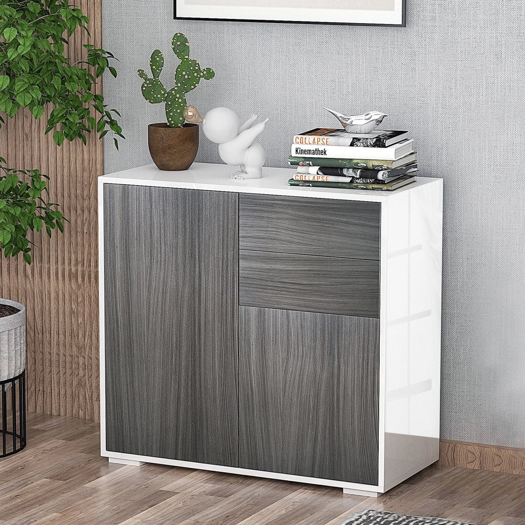 Mobile Multiuso 79x36x74 cm 2 Cassetti 2 Ante  Grigio e Bianco