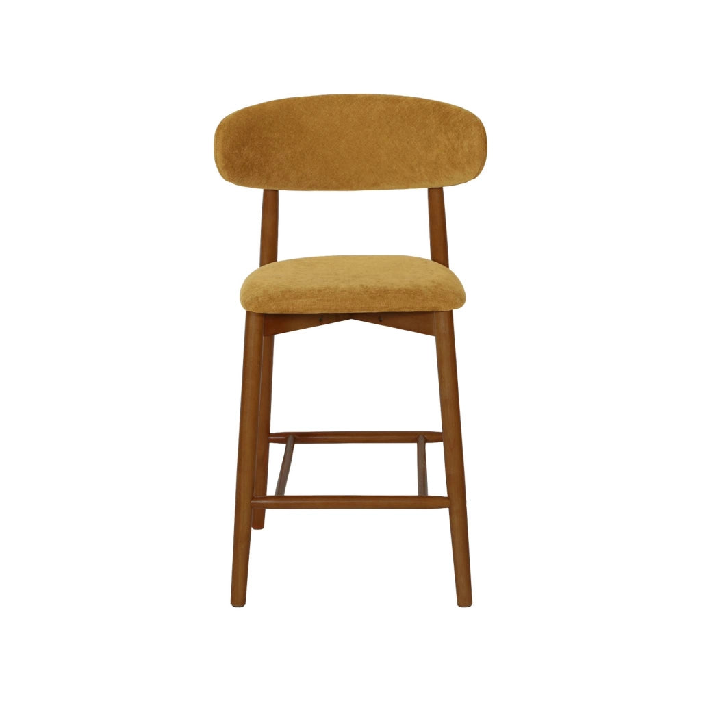 Set di 2 sgabelli da bar in legno di hevea noce e tessuto chenille ,