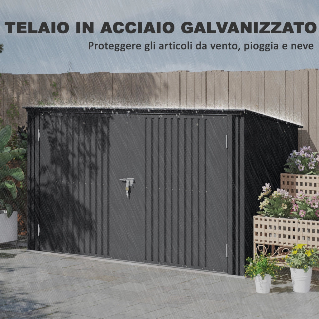 Contenitore per Rifiuti in Acciaio con 3 Cassonetti 240L ¨C Zephmum ¨C Grigio Scuro 233x105x118.5/133 cm