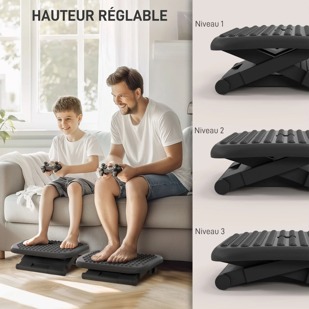 Poggiapiedi Ergonomico da Ufficio ¨C Xylo ¨C Altezza e Inclinazione Regolabili 46x35 cm Nero