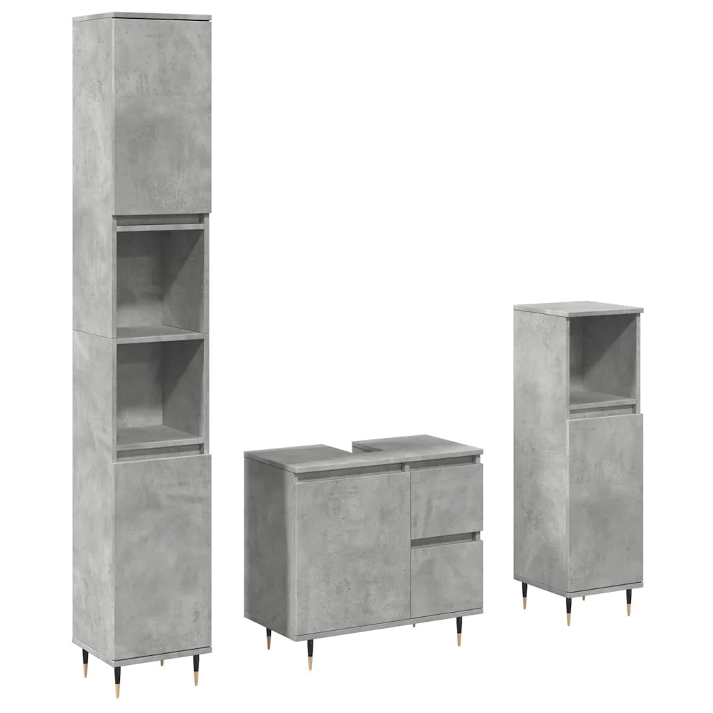 Set Mobili da Bagno 3 pz Grigio Cemento in Legno Multistrato