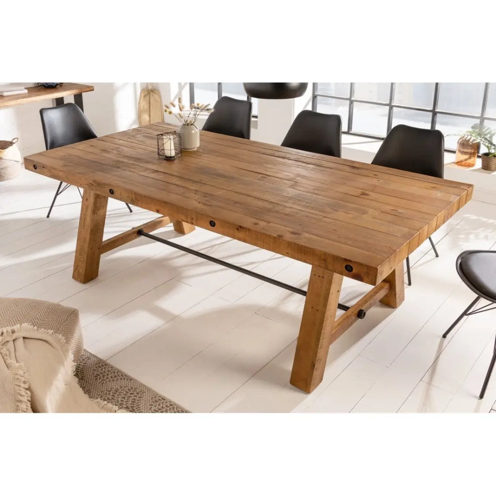 Tavolo da pranzo RANCHO – Rettangolare 200 cm – Legno naturale e metallo – Stile rustico