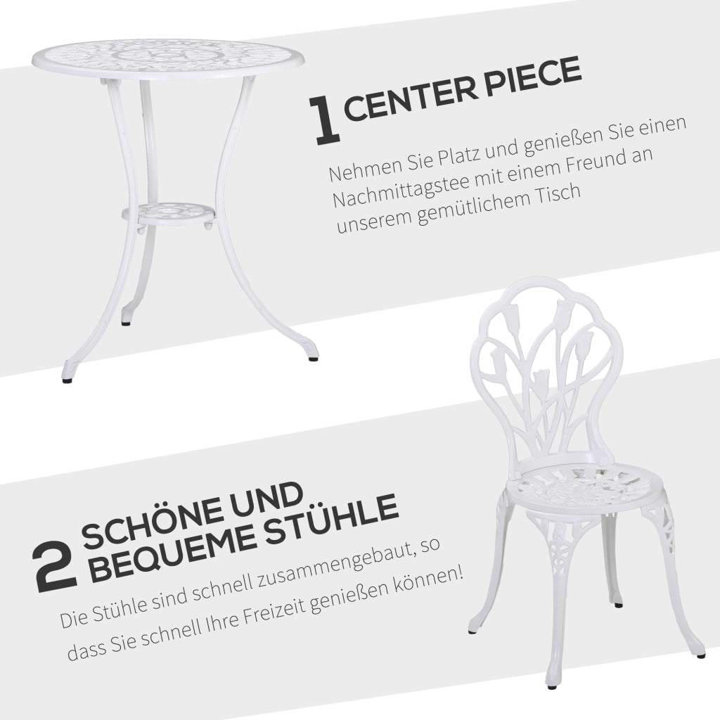 Set Giardino per 2 Persone 1 Tavolo+2 Sedie ¨C Zephmum ¨C Bianco Aluminium
