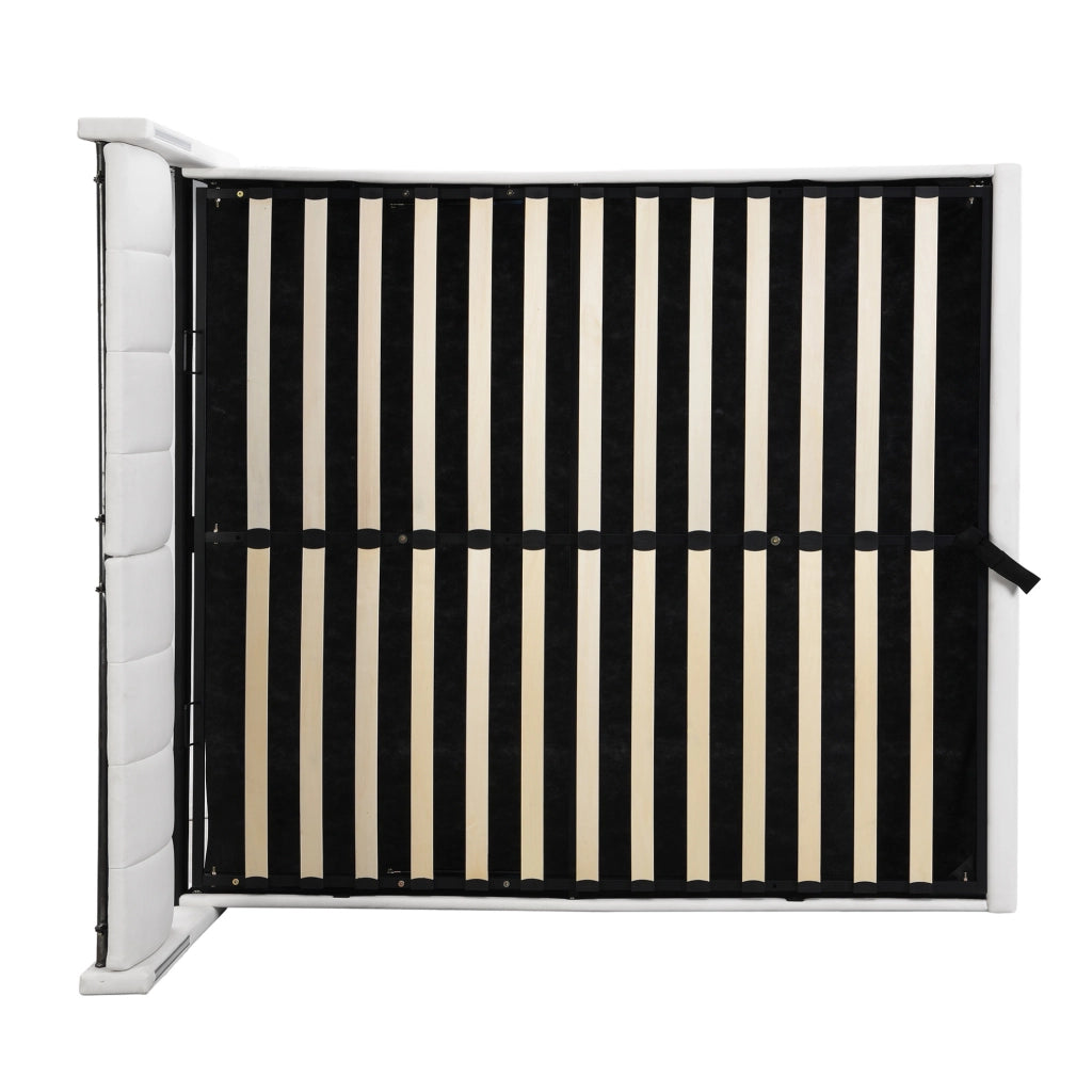 Letto con contenitore 140x190 cm in PU bianco con LED e USB