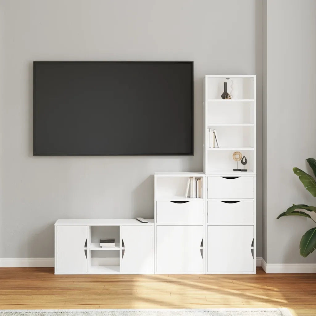 Mobile TV 4 pz con Contenitore ODDA Bianco in Legno di Pino 3365373