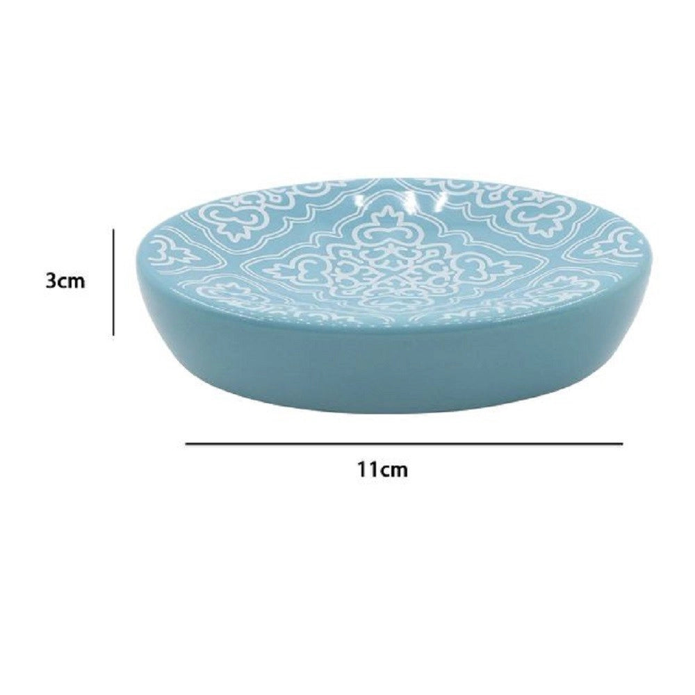 Trade Shop - Portasapone Saponetta Accessorio Arredo Bagno Azzurro Con Maioliche 11x3cm 87023 -