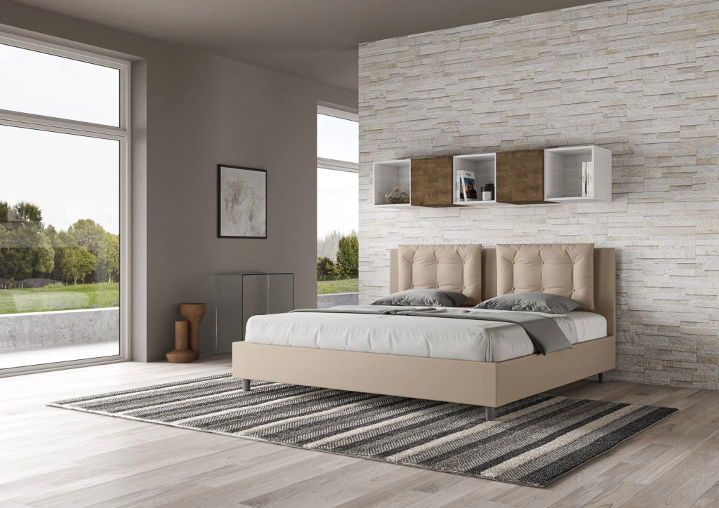 Letto Matrimoniale Extra Large 200x210 cm con Rete e Contenitore Annalisa Tortora
