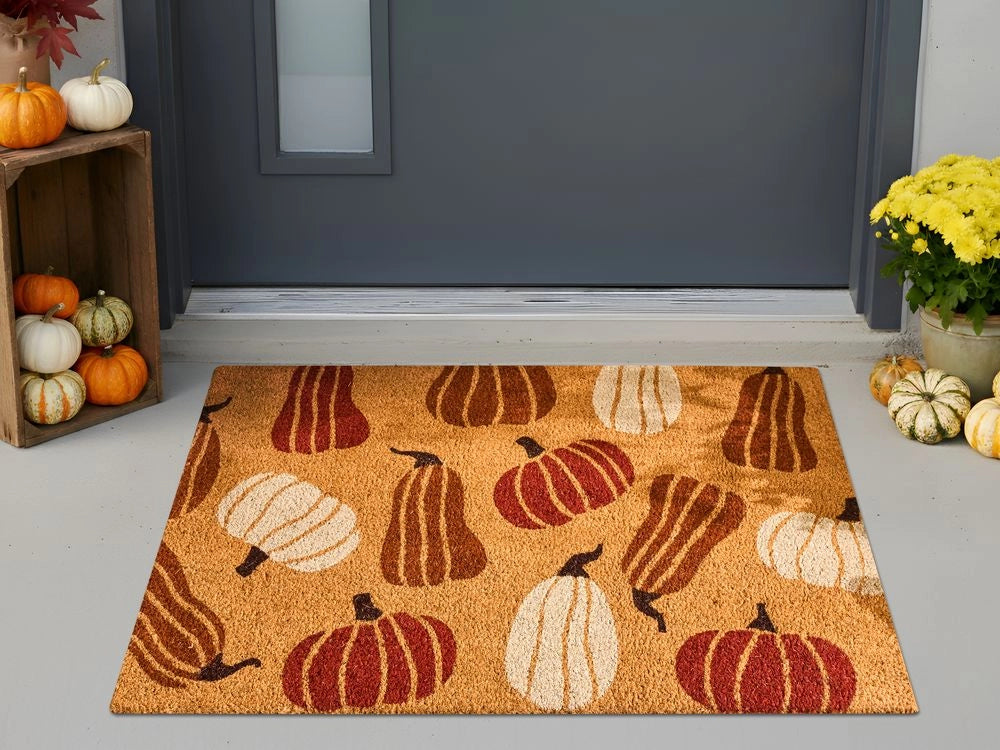 Zerbino di benvenuto in fibra di cocco antiscivolo 60 x 90 cm con retro in PVC Motivo zucca Multicolore