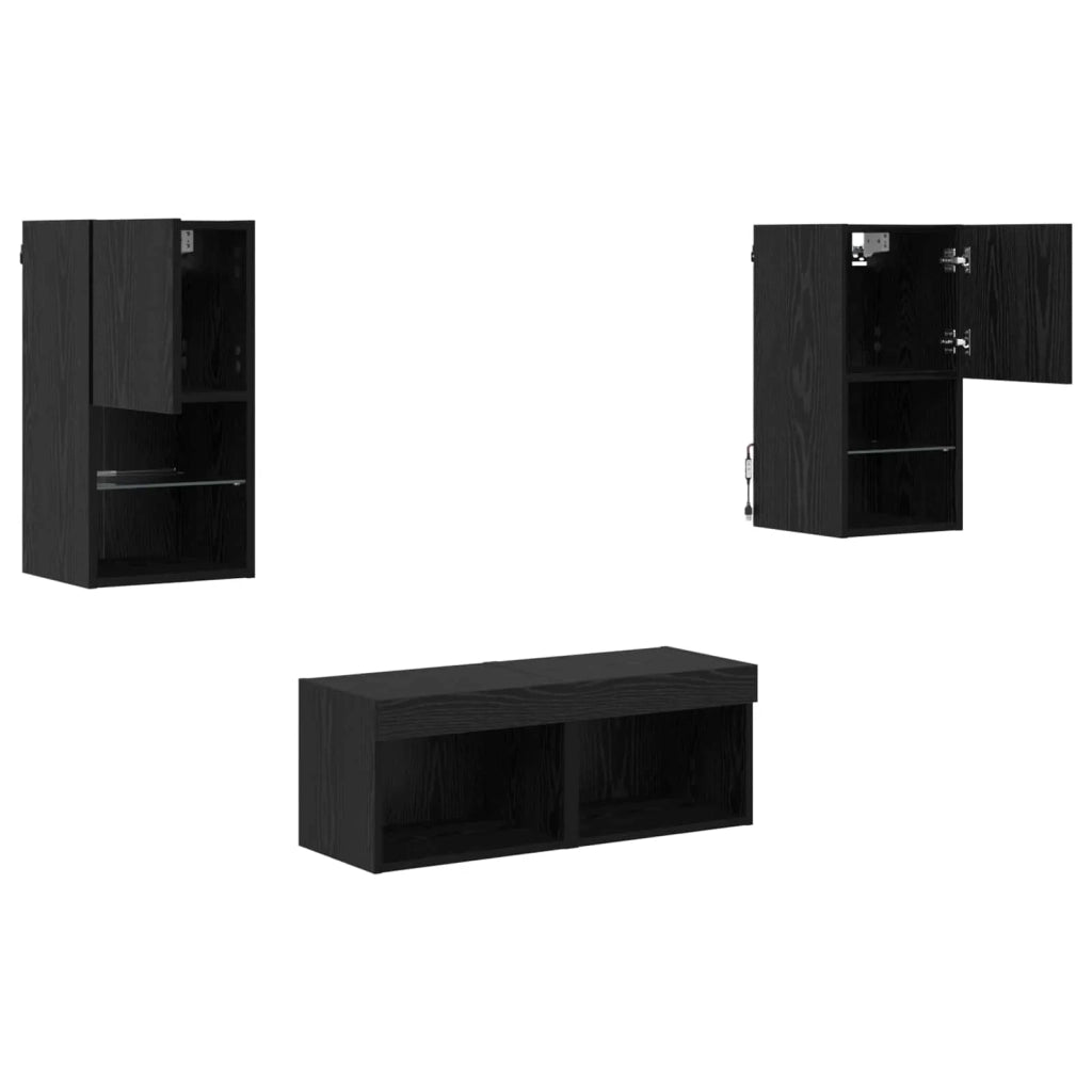 Mobiletti TV da Parete 4 pcs Rovere Nero Legno multistrato 3402916