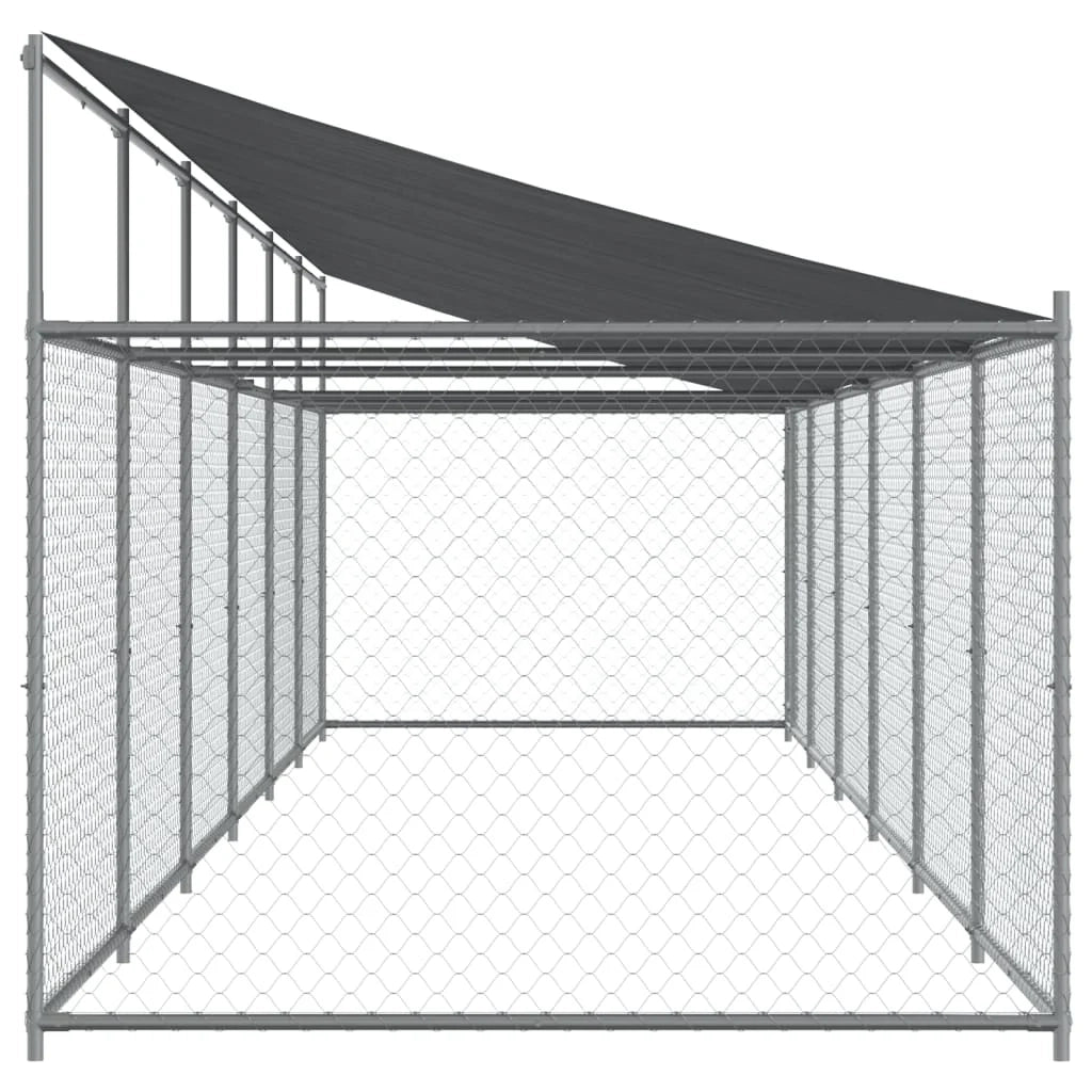 Trasportino per cani con tetto e porta 12 x 2 x 2 m acciaio zincato grigio 02_0041629