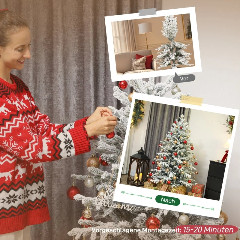 Albero di Natale artificiale, 150 cm, con neve, 1162 rami, supporto in metallo pieghevole.