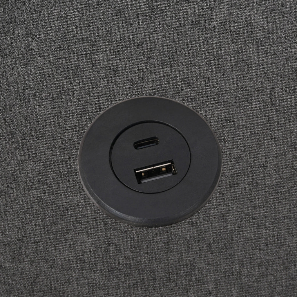 Letto singolo imbottito con contenitore 90x200 cm; USB e Type-C; grigio