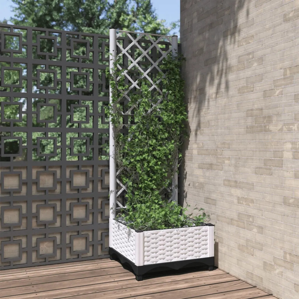 Fioriera da Giardino con Graticcio-Vaso da Esterno-Fioriera con Griglia Bianco 40x40x121,5 cm PP