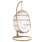 Sedia a uovo sospesa Sedile in corda beige Supporto in acciaio Cuscino morbido Boho Rustico