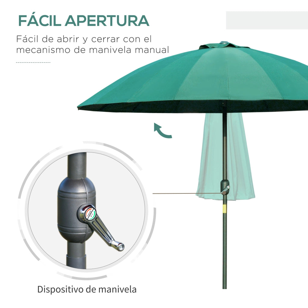 Ombrellone da Giardino ?250x240 cm con Manovella Inclinabile 18 Stecche ¨C Xylo ¨C Verde
