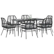 vidaXL Set Pranzo da Giardino 7 pz Nero con Cuscini Polyrattan Vetro