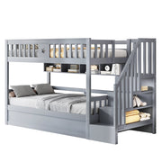 Letto a Soppalco 90x200 cm; Contenitore; Ripiani; Scala con vani; in Legno; Grigio