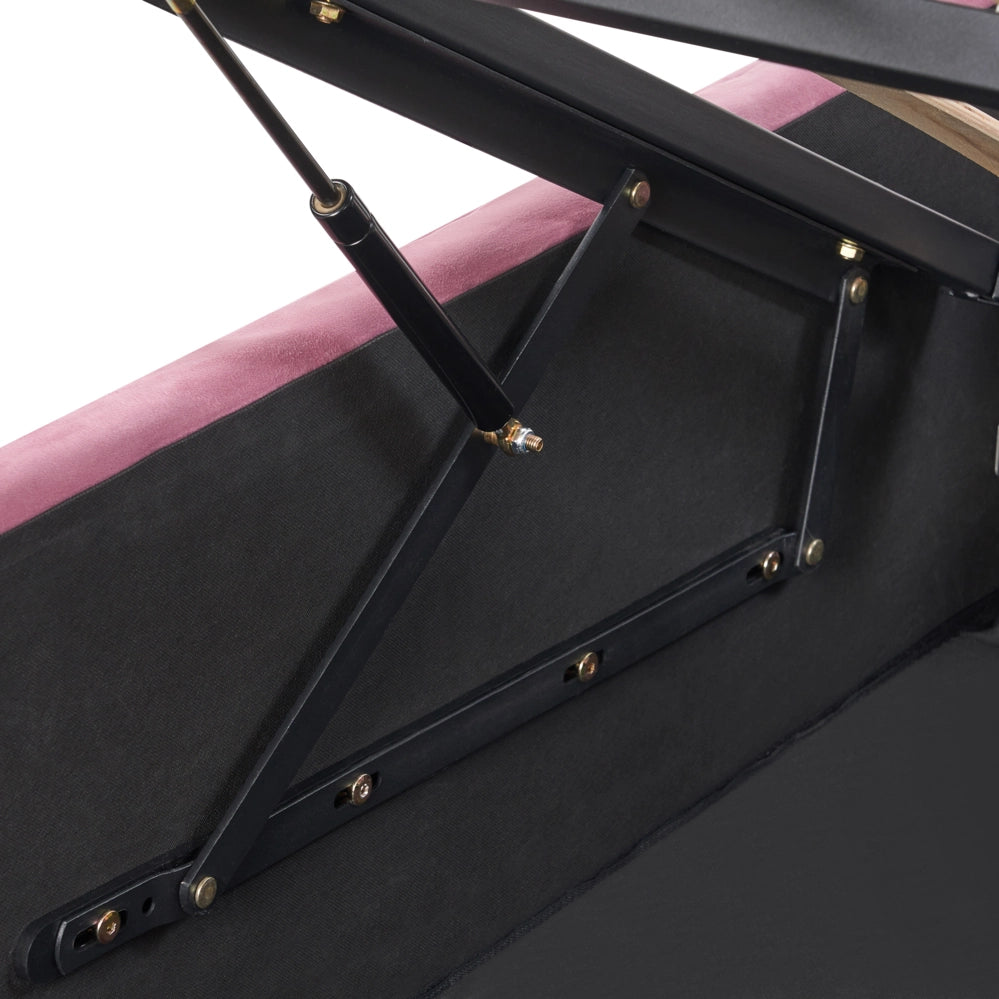 Letto contenitore Rivestimento in velluto rosa 140 x 200 cm con testiera trapuntata a diamante con base a doghe