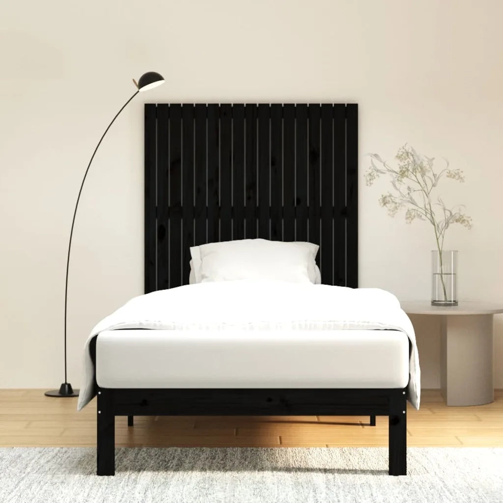 Testiera | Testata da Parete Nera 108x3x110 cm in Legno Massello di Pino