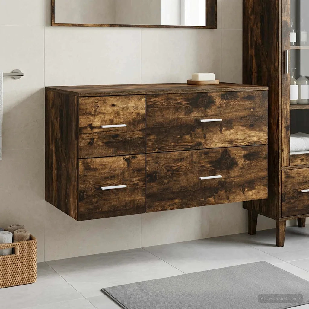 Set di mobili per il bagno 2 pz Rovere Fumo 3404020