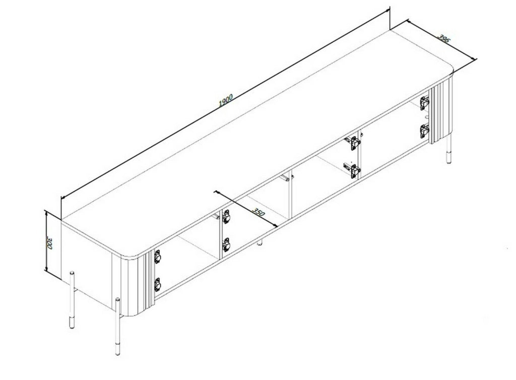 Mobile porta TV Brembana, Madia da salotto con quattro ante battenti, Rialzato da terra, 190x40 h50 cm, Nero