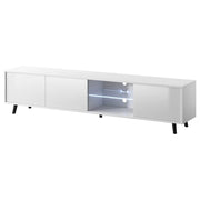 Mobile TV L Con Tre Ante Battenti Vano Centrale Con Ripiano In Vetro E LED Porta Televisore In Melanico Piedini In Metallo Per Soggiorno Salotto Zona Living 175 x 40 x 31.5 cm Bianco
