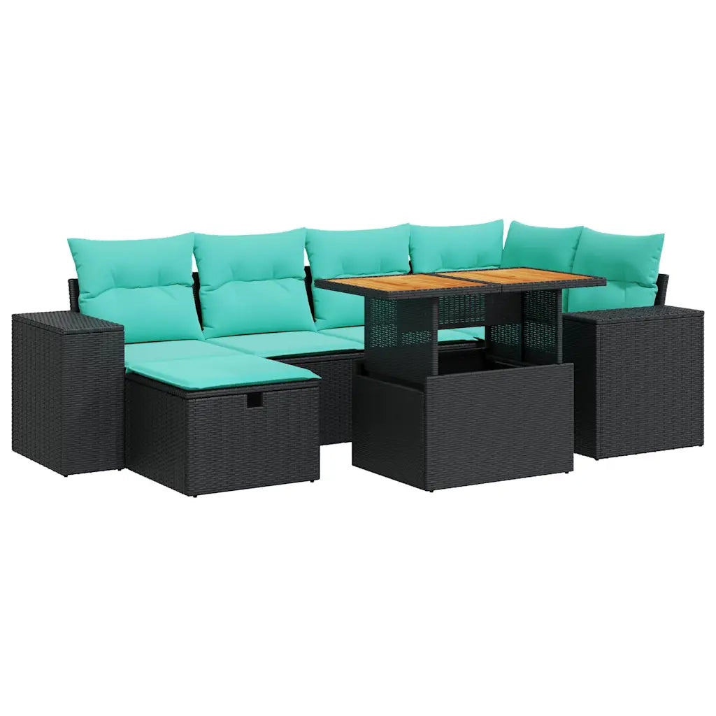Set Divani da Giardino 7pz con Cuscini Grigio Polyrattan Acacia