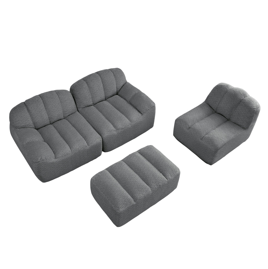 Divano modulare angolare 3 posti con ottomana; schiuma 32D; tessuto Grigio
