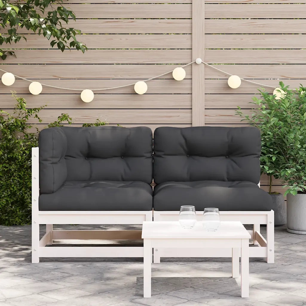 Divano Giardino con Cuscini 2 Posti Bianco Legno Massello Pino