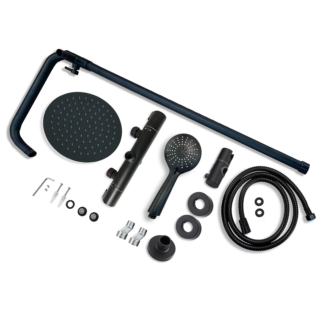 AICA ITALY Sistema Doccia con Miscelatore Termostatico a 38℃ e Doccetta Rotonda Altezza Regolabile 72-120cm Nero