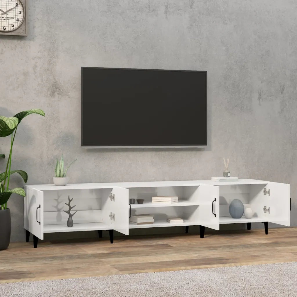 Mobile Porta TV Bianco Lucido 180x31,5x40 cm Legno Multistrato 816266