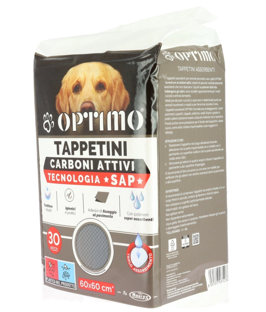 OPTIMO PET TAPPETINO 60X60 CM IN CONFEZIONE DA 30PZ CON CARBONI ATTIVI