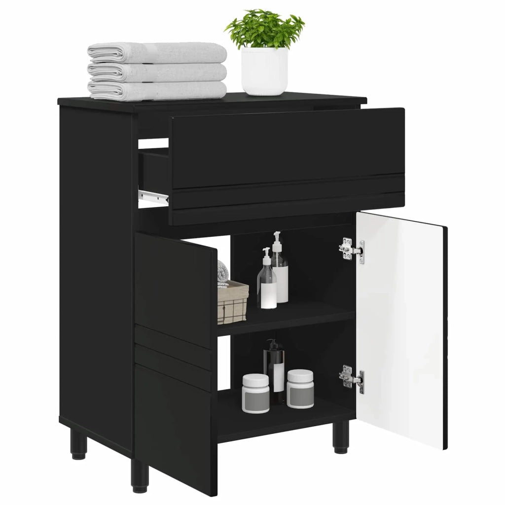 Mobiletto da bagno Nero 60 x 35 x 80 cm Legno ingegnerizzato