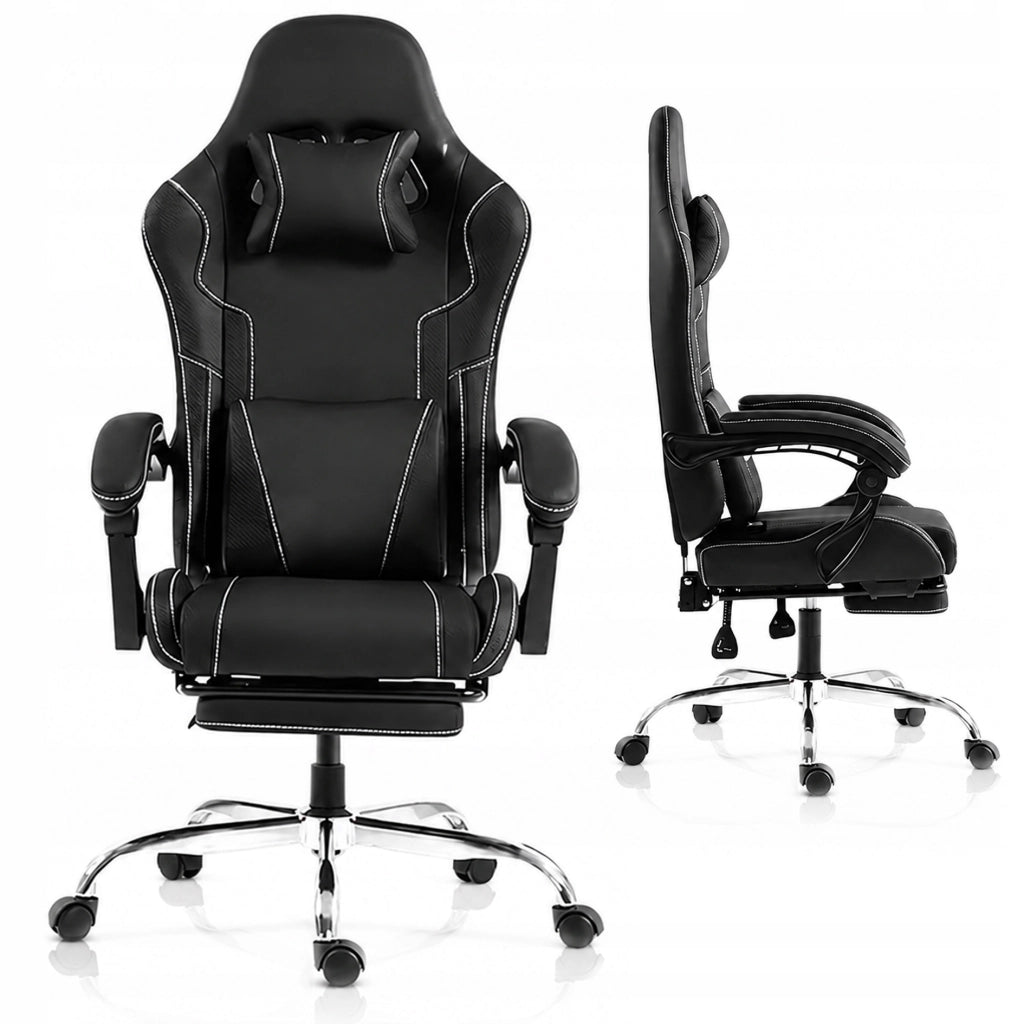 Sedia Gaming DOWINX Nera con Poggiapiedi; Schienale 150°; Supporto Lombare e Portata 150 kg