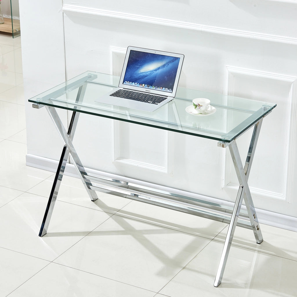 Scrivania in vetro trasparente con bordi arrotondati - per studio - 110×55×76 cm